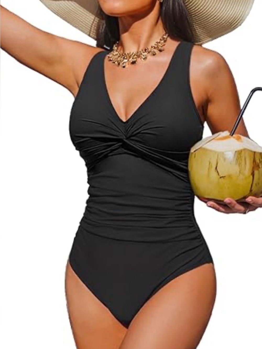 Coco Reef black twist-front one-piece swimsuit from their Contours shaping line